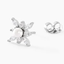 Best Histoire d'Or Boucles D'oreilles Puces Rhoda Argent Blanc Perle De Culture Oxyde