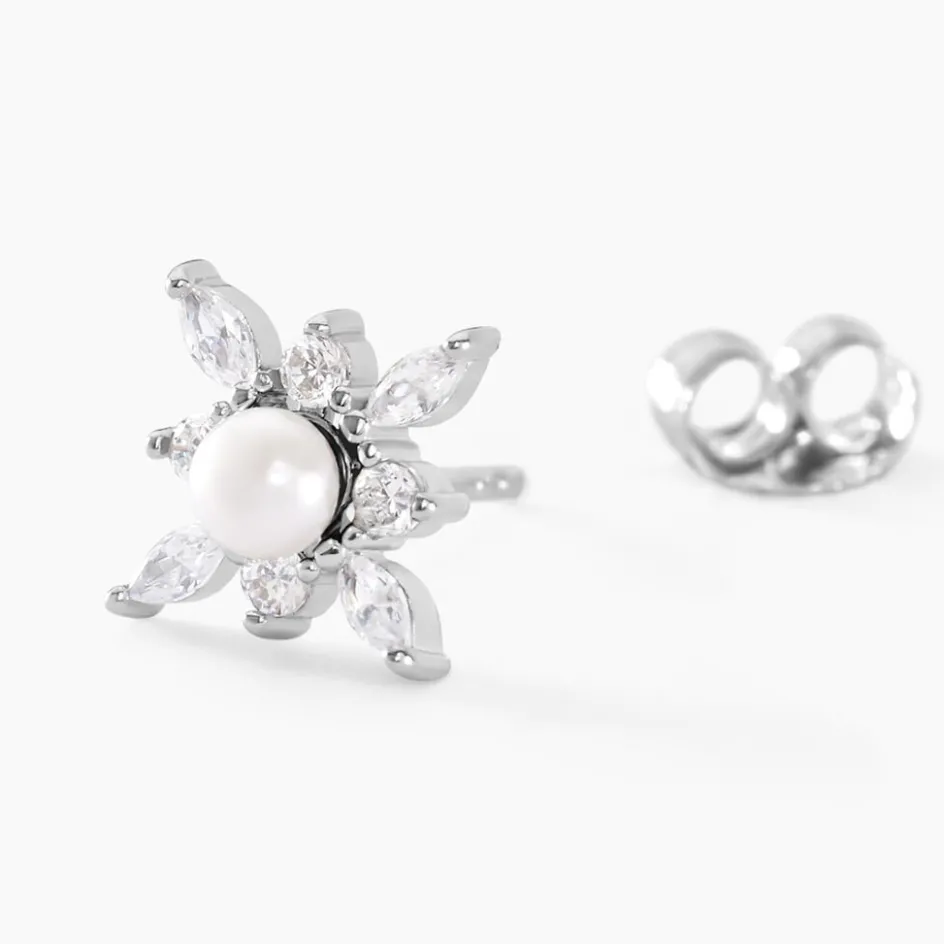 Best Histoire d'Or Boucles D'oreilles Puces Rhoda Argent Blanc Perle De Culture Oxyde