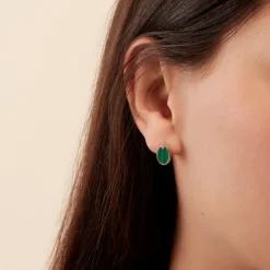 Clearance Histoire d'Or Boucles D'oreilles Puces Tahina Or Jaune Malachite Diamant or jaune malachite vert
