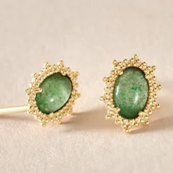 Outlet Histoire d'Or Boucles D'oreilles Puces Vintage Love Plaqué Or Jaune Aventurine plaqué or jaune aventurine vert