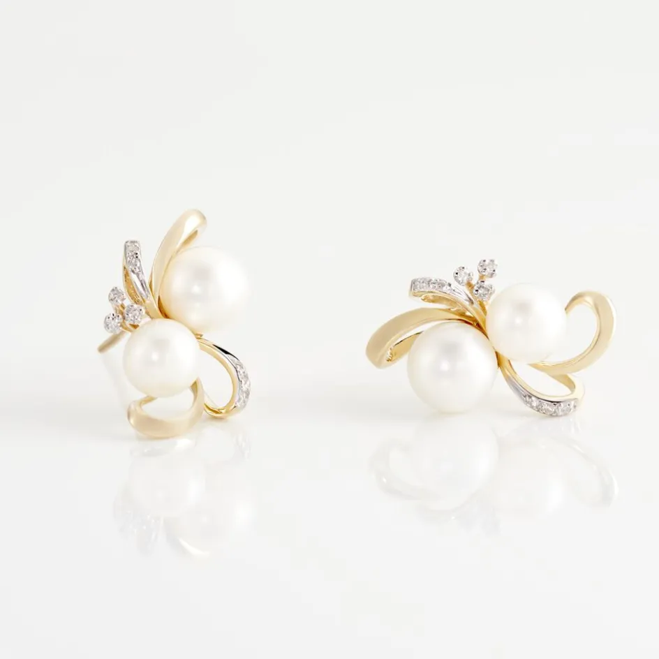 Outlet Histoire d'Or Boucles D'oreilles Puces Wandula Or Jaune Perle De Culture Et Diamant