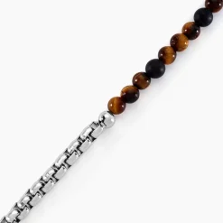 Sale Histoire d'Or Bracelet Acier Blanc Christiano 艙il De Tigre Onyx