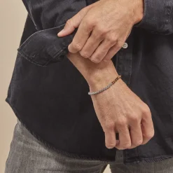 Sale Histoire d'Or Bracelet Acier Blanc Christiano 艙il De Tigre Onyx