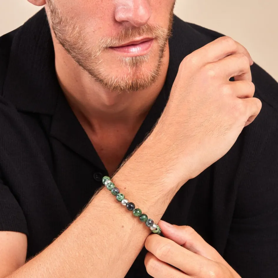 Outlet Histoire d'Or Bracelet Adonis Acier Blanc Unakite acier blanc unakite vert