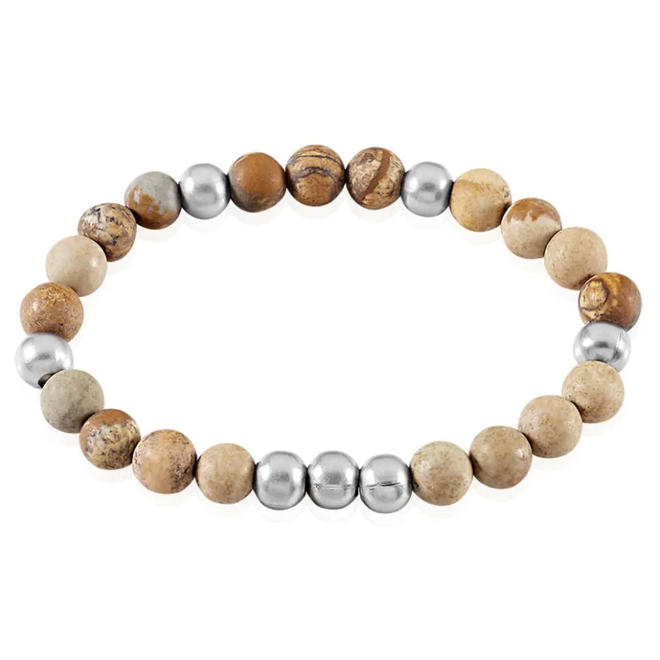 Histoire d'Or Bracelet Adonis Acier Blanc Jaspe Africain* Bracelets|Bracelets Fantaisie