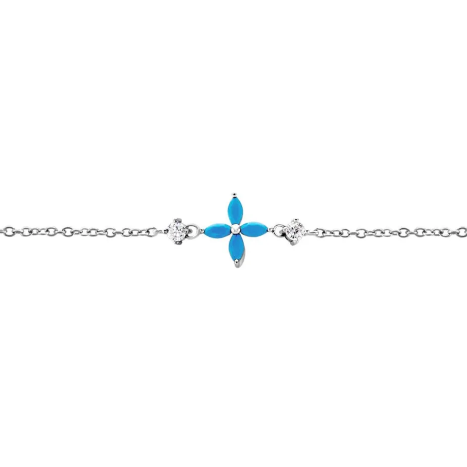 Sale Histoire d'Or Bracelet Bluebirds Argent Blanc Turquoise Oxyde De Zirconium