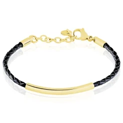 Histoire d'Or Bracelet Boshra Acier Dore Cuir Noir* Bracelets|Bracelets Fantaisie