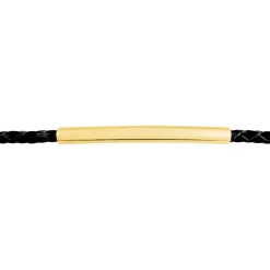 Histoire d'Or Bracelet Boshra Acier Dore Cuir Noir* Bracelets|Bracelets Fantaisie