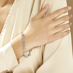 Outlet Histoire d'Or Bracelet Carrus Maille Grain De Cafe Argent Blanc