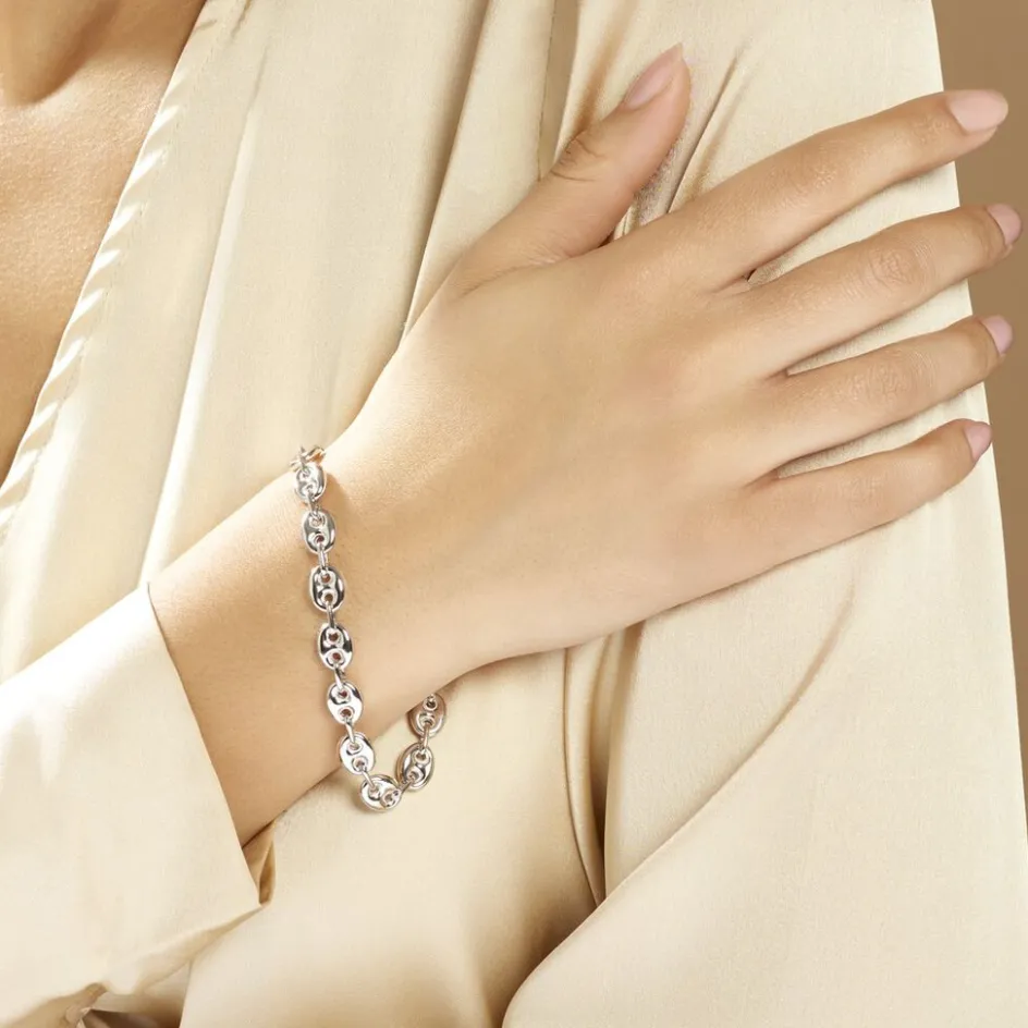 Outlet Histoire d'Or Bracelet Carrus Maille Grain De Cafe Argent Blanc