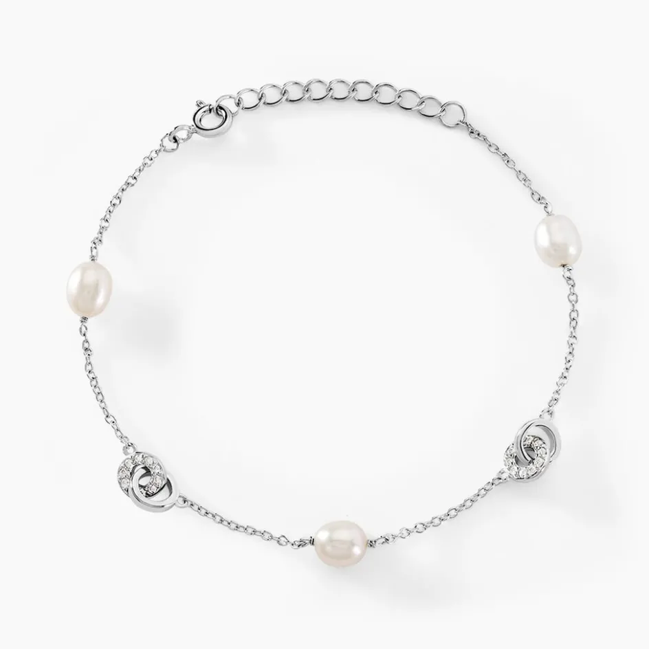 Best Histoire d'Or Bracelet Gaetane Argent Blanc Perle De Culture Oxyde De Zirconium