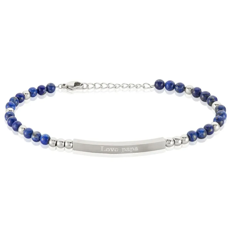 Outlet Histoire d'Or Bracelet Identité Acier Blanc Boules Sebastino Lapis Lazuli acier argenté lapis lazuli bleu