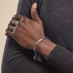 Outlet Histoire d'Or Bracelet Identité Acier Blanc Boules Sebastino Lapis Lazuli acier argenté lapis lazuli bleu