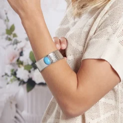 IMAGINE Bracelet Jonc Tiffany Acier Blanc Pierre De Synthese