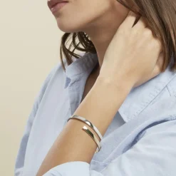 Clearance Histoire d'Or Bracelet Jonc Loise 2 Fils Carres Or Bicolore