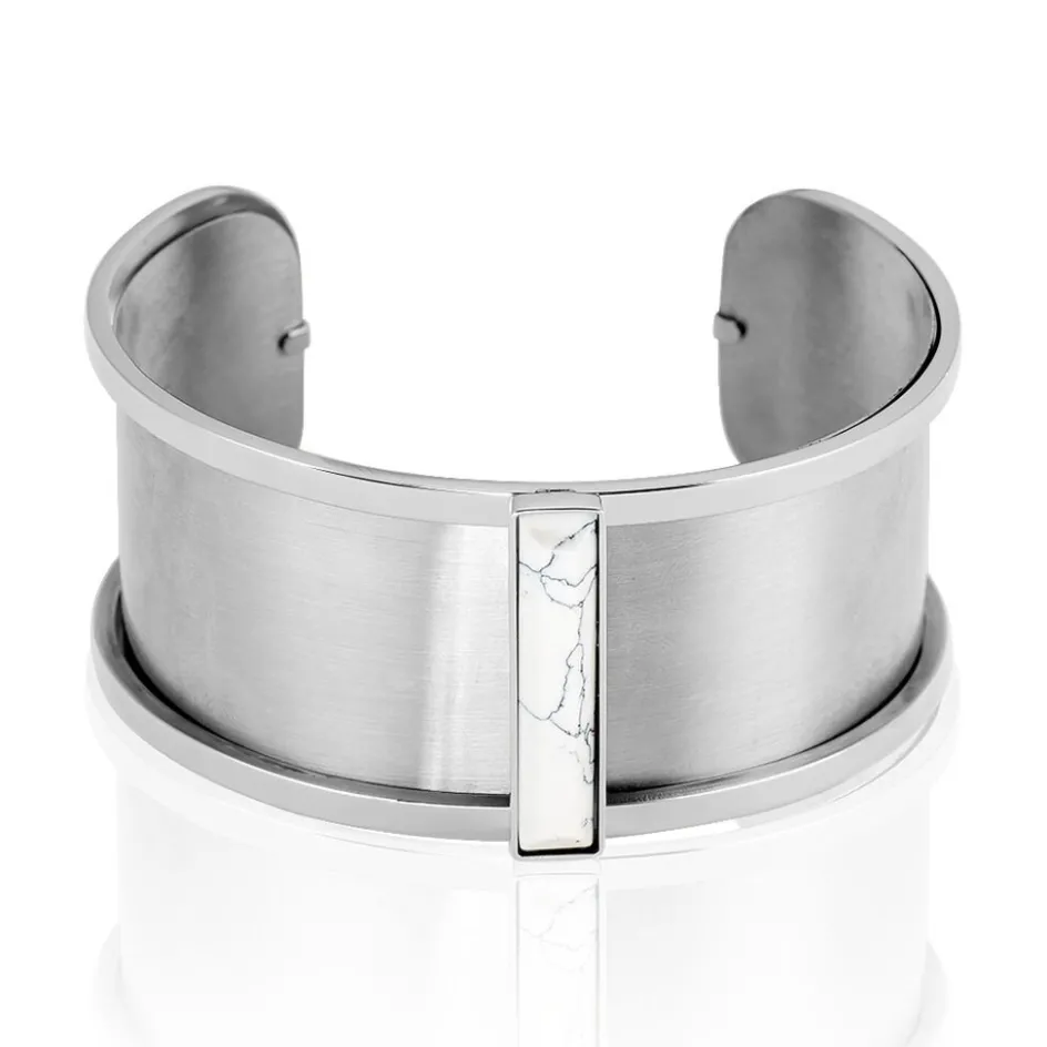 Online IMAGINE Bracelet Jonc Melvyna Acier Blanc Pierre De Synthese