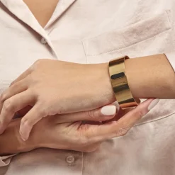 Best Histoire d'Or Bracelet Manchette Acier Doré Volcanus Agate