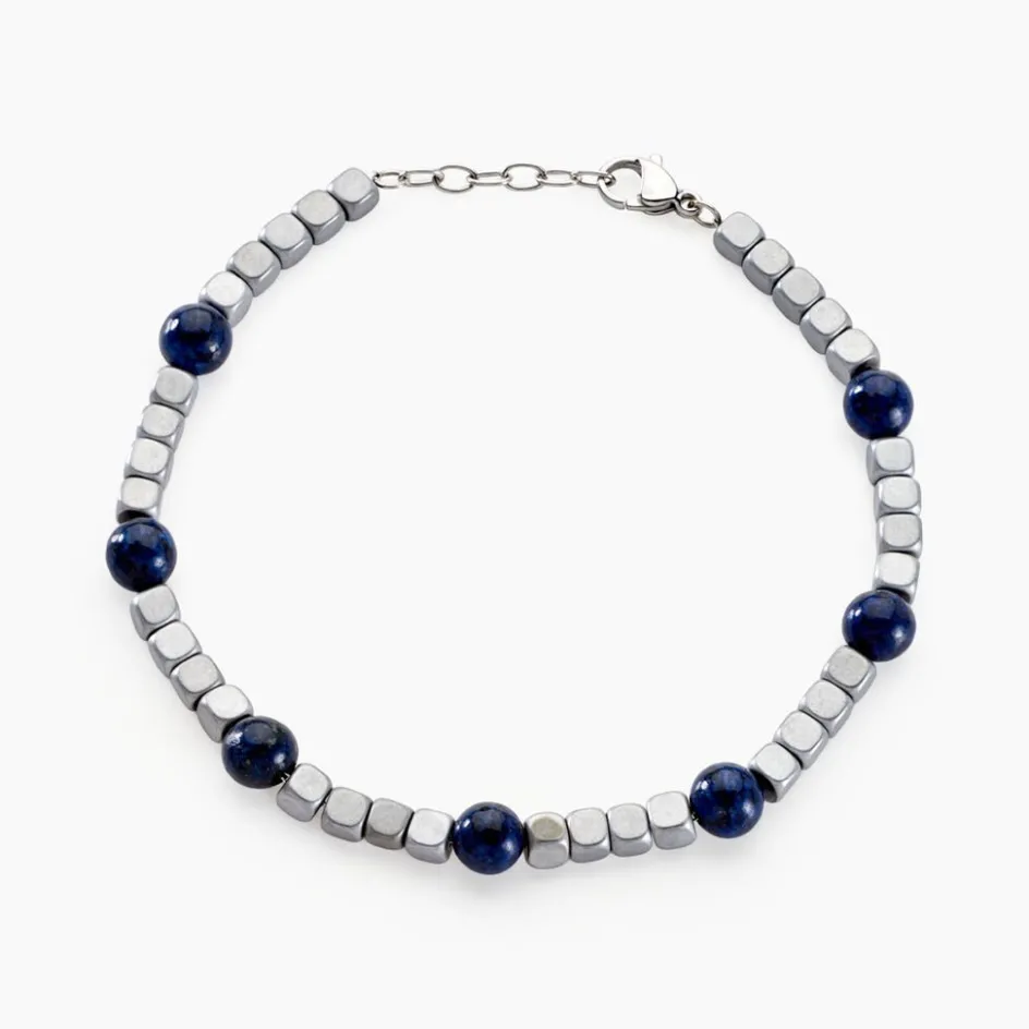 Best Histoire d'Or Bracelet Ole Acier Blanc Lapis Lazuli Hématite