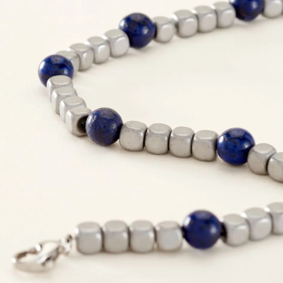 Best Histoire d'Or Bracelet Ole Acier Blanc Lapis Lazuli Hématite