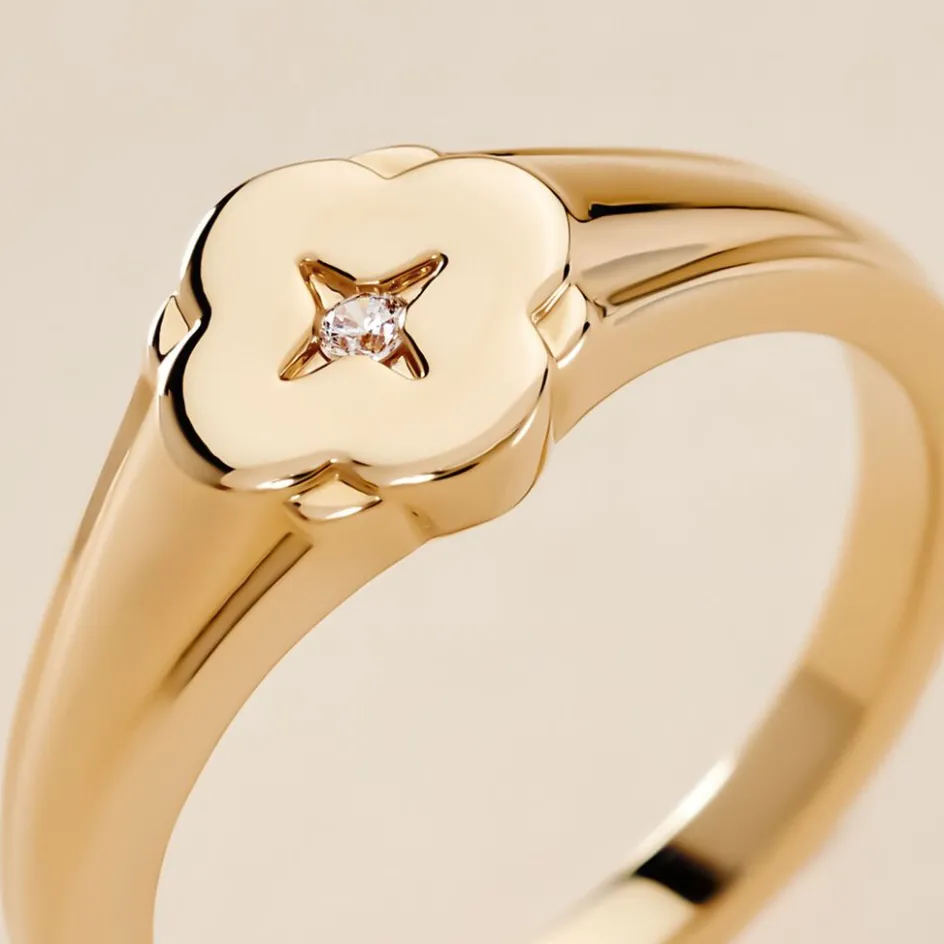 Online Histoire d'Or Chevalière Cosma Plaqué Or Jaune Oxyde De Zirconium