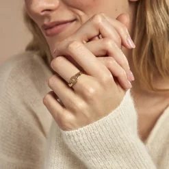 Online Histoire d'Or Chevalière Cosma Plaqué Or Jaune Oxyde De Zirconium