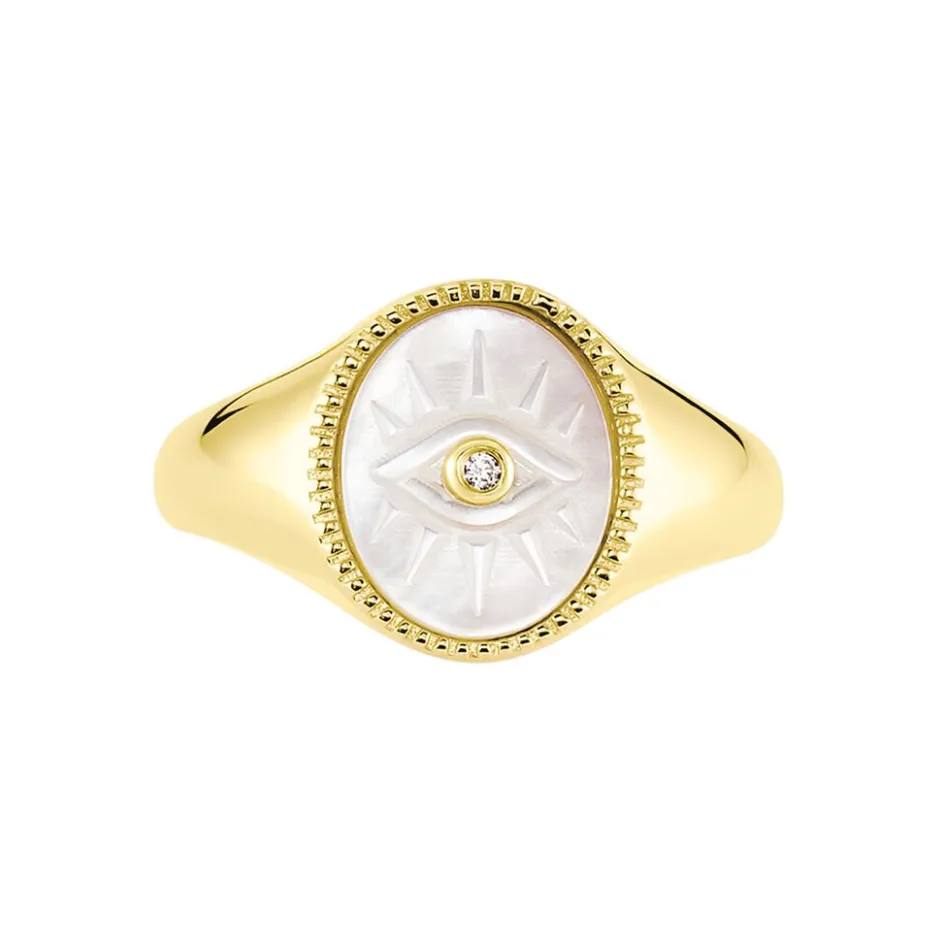 Sale Histoire d'Or Chevalière Goddess Argent Doré Nacre Oxyde De Zirconium argent doré nacre blanc