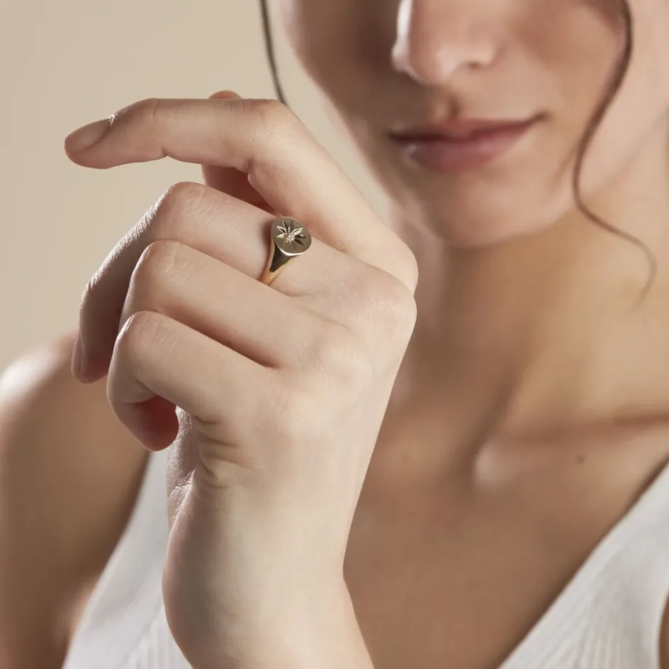 Discount Histoire d'Or Chevalière Plaqué Or Crepinien Oxyde De Zirconium