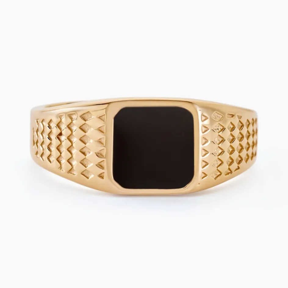 Online Histoire d'Or Chevalière Plaqué Or Jaune Ariston Email Noir