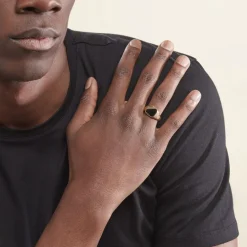 Outlet Histoire d'Or Chevalière Plaqué Or Jaune Nelson Email Noir