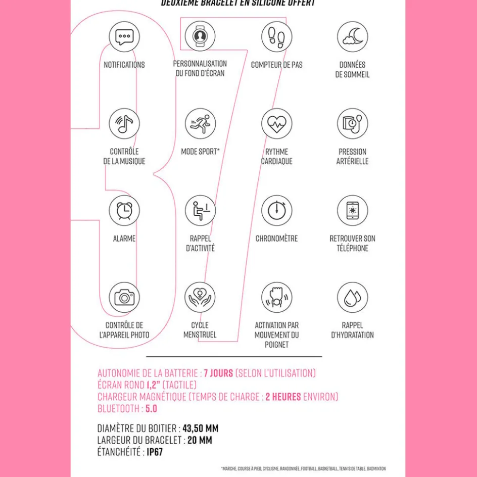 New LOTUS Coffret De Montre Connectée Smartwach Noir