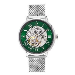 PIERRE LANNIER Coffret De Montre Automatique 42 Vert cadran argenté fond vert bracelet acier argenté