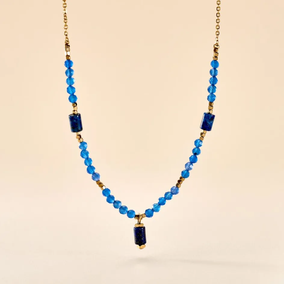Clearance Histoire d'Or Collier Attila Acier Doré Lapis Lazuli Agate acier doré lapis lazuli bleu
