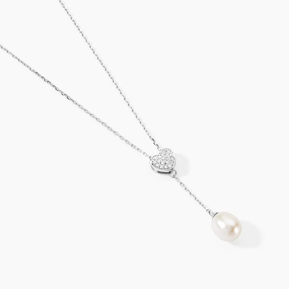 Best Histoire d'Or Collier Elvie Argent Blanc Perle De Culture Et Oxyde De Zirconium