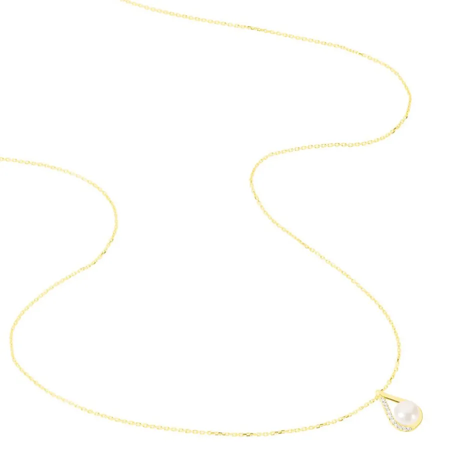 Sale Histoire d'Or Collier Helin Or Jaune Perle De Culture Et Oxyde De Zirconium