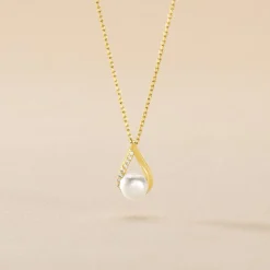 Sale Histoire d'Or Collier Helin Or Jaune Perle De Culture Et Oxyde De Zirconium