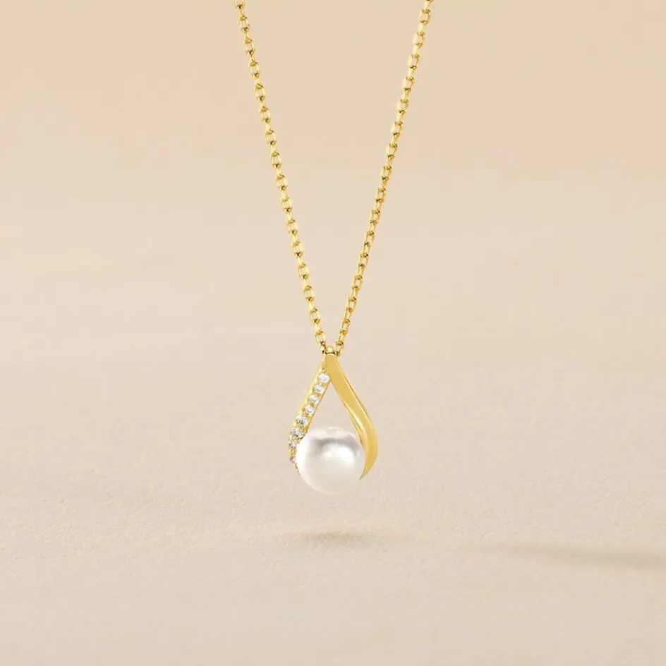 Sale Histoire d'Or Collier Helin Or Jaune Perle De Culture Et Oxyde De Zirconium