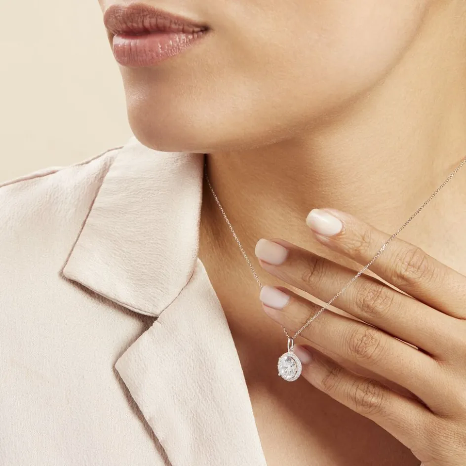 Clearance Histoire d'Or Collier Or Blanc Adil Oxyde De Zirconium or blanc oxyde