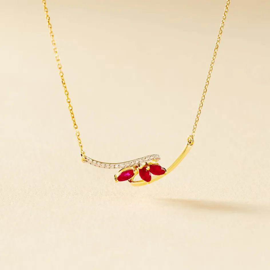 Outlet Histoire d'Or Collier Petale Et Diamant or bicolore rubis