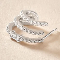 Sale Histoire d'Or Créoles Cailin Argent Blanc Oxyde De Zirconium