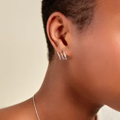 Sale Histoire d'Or Créoles Cailin Argent Blanc Oxyde De Zirconium