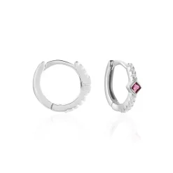 Online Histoire d'Or Créoles Fane Argent Rhodié Oxyde De Zirconium argent blanc oxyde fuschia