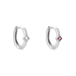 Online Histoire d'Or Créoles Fane Argent Rhodié Oxyde De Zirconium argent blanc oxyde fuschia