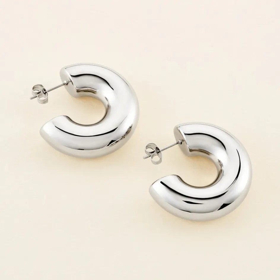 Outlet Histoire d'Or Créoles Letty acier blanc sans pierre