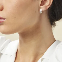 Histoire d'Or Créoles Noci Argent Blanc Céramique Et Oxyde De Zirconium* Boucles D'Oreilles|Boucles D'Oreilles Fantaisie