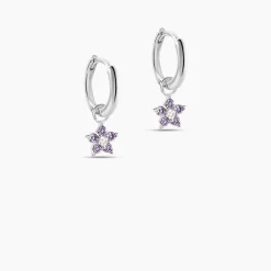 Best Histoire d'Or Créoles Purple Bloom Argent Blanc Oxyde De Zirconium