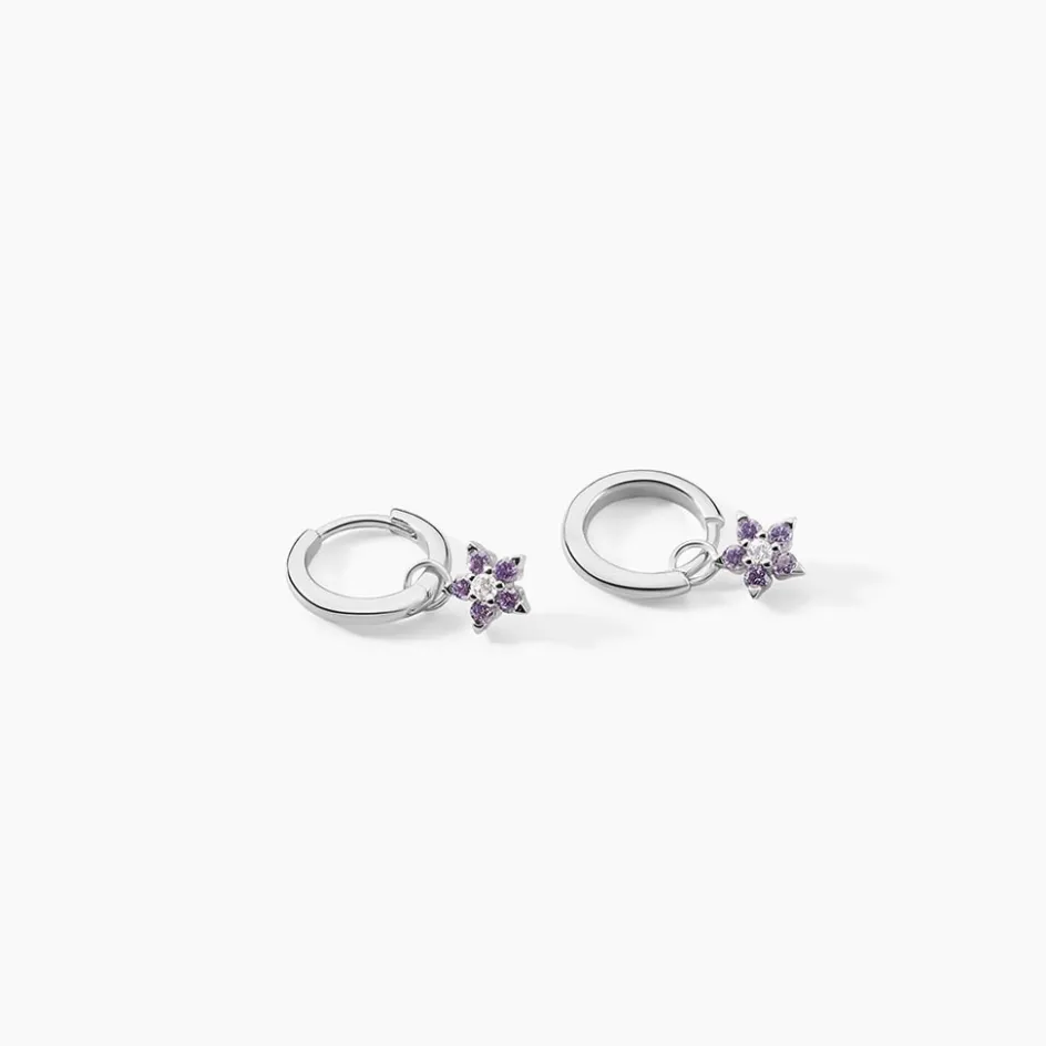 Best Histoire d'Or Créoles Purple Bloom Argent Blanc Oxyde De Zirconium