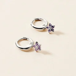 Best Histoire d'Or Créoles Purple Bloom Argent Blanc Oxyde De Zirconium