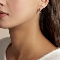 Best Histoire d'Or Créoles Purple Bloom Argent Blanc Oxyde De Zirconium