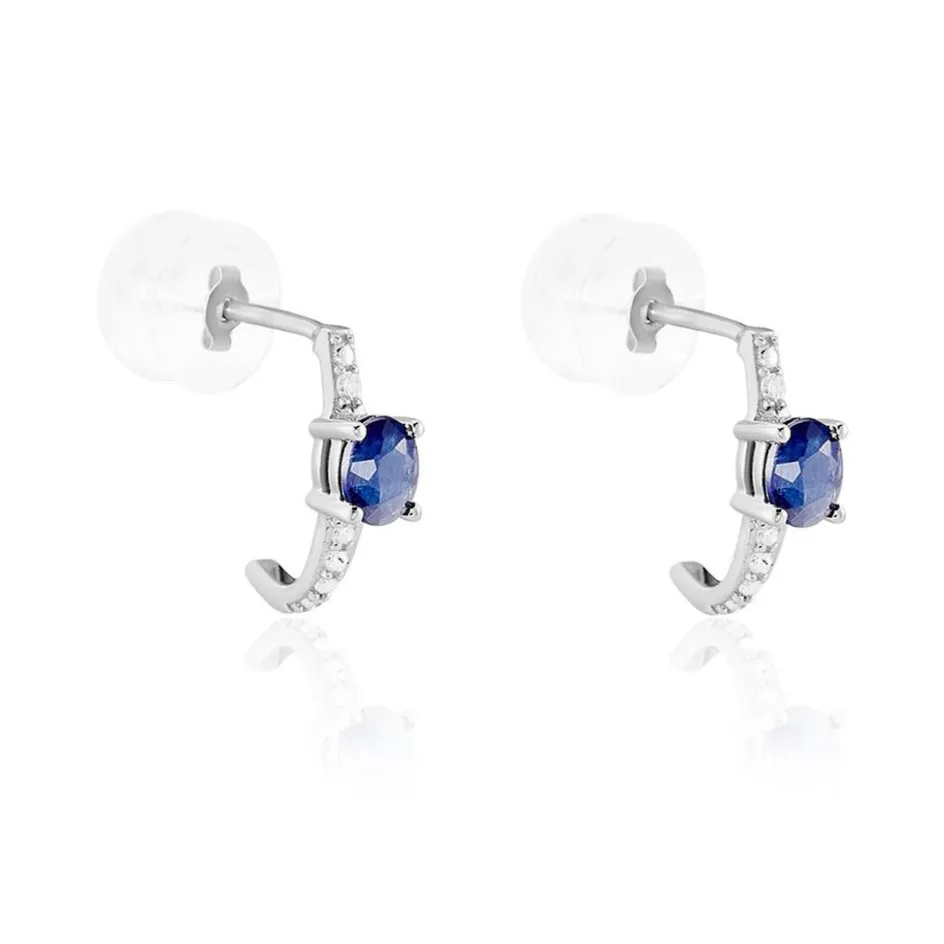 Outlet Histoire d'Or Demi Créoles Barrett Diamant or blanc saphir