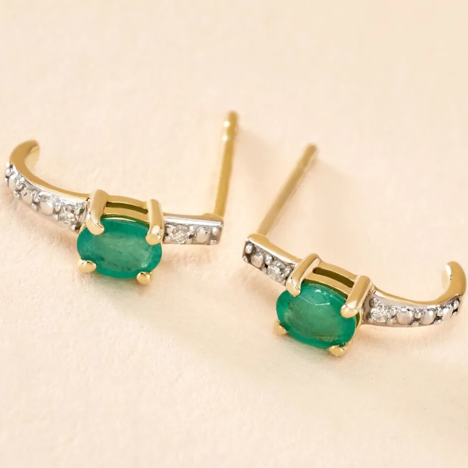 Online Histoire d'Or Demi Créoles Barrett Or Jaune Emeraude Diamant or jaune émeraude